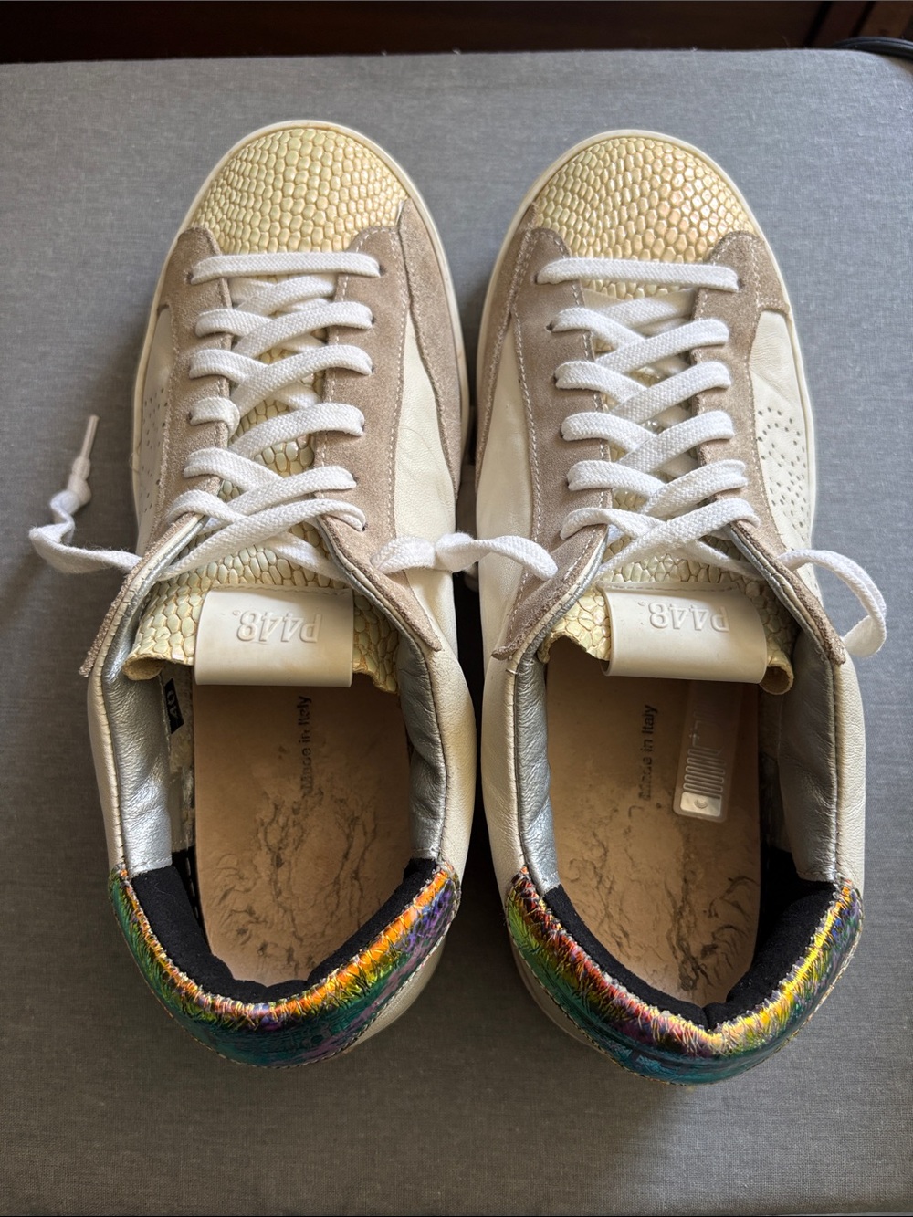 P448 Kids Sneakers in Cream, Gold & Multicolor Heel